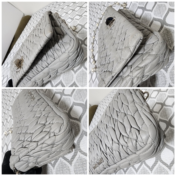 Miu Miu Matelasse Crystal Embellished Shoulder Bag Ash - Picture 14 of 16